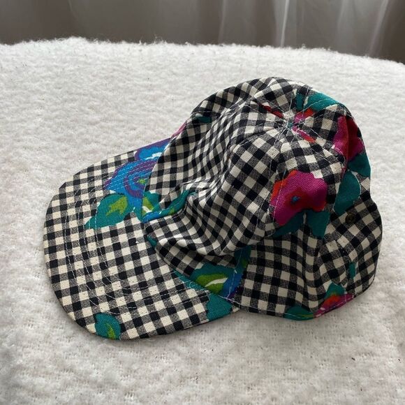 Vintage Checkered with Floral Baseball Cap Cotton Hat - Picture 2 of 9